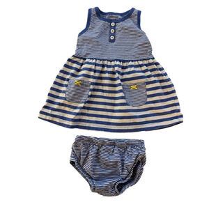 Baby Carter's Dress & Bloomer Set 9M Blue Striped Sleeveless